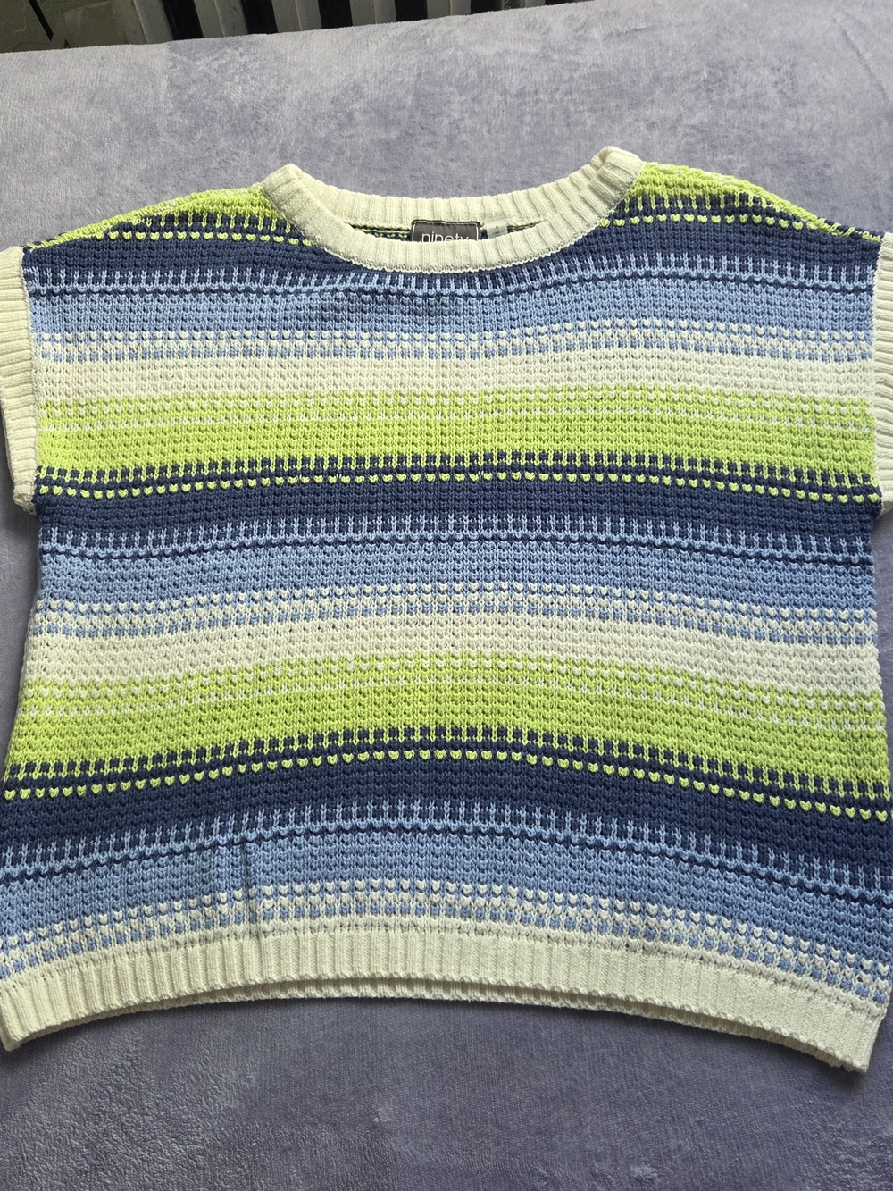 Striped Crewneck Sweater in Cream, Blue & Lime โ Unbranded